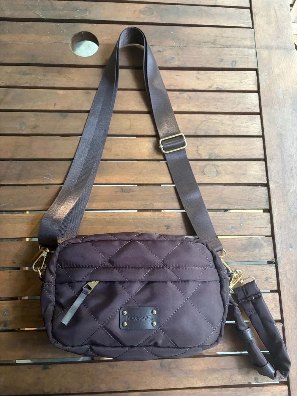 Bear Paw Quilted brown crossbody bag